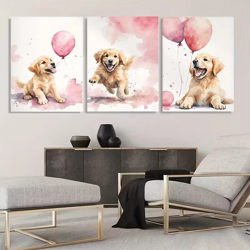 3pcs Golden Retriever Watercolor Paintings  Wall Art Set Canvas Framed 60x90cm - High Quality Print 100% Australian Made Wall Canvas Ready to Hang - Bella Home Decor