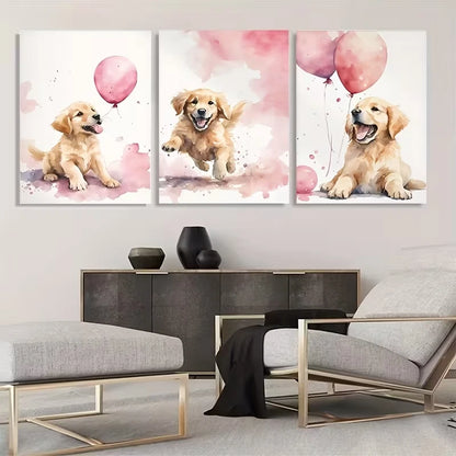 3pcs Golden Retriever Watercolor Paintings  Wall Art Set Canvas Framed 60x90cm - High Quality Print 100% Australian Made Wall Canvas Ready to Hang - Bella Home Decor