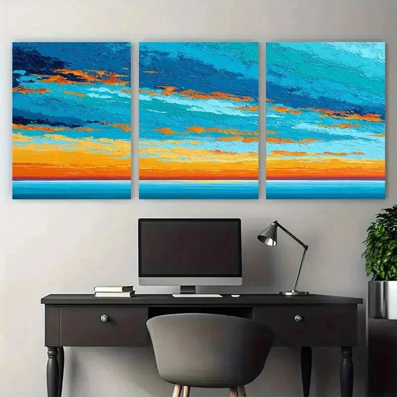 3pcs Original Blue Ocean Wave Landscape Perfect Wall Art Set Canvas Framed 50x70cm - High Quality Print 100% Australian Made Wall Canvas Ready to Hang