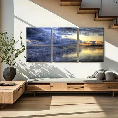 3pcs Sea Surface Clouds at Sunset Wall Art Canvas Unframed - High Quality Print 100% Australian Made Wall Canvas