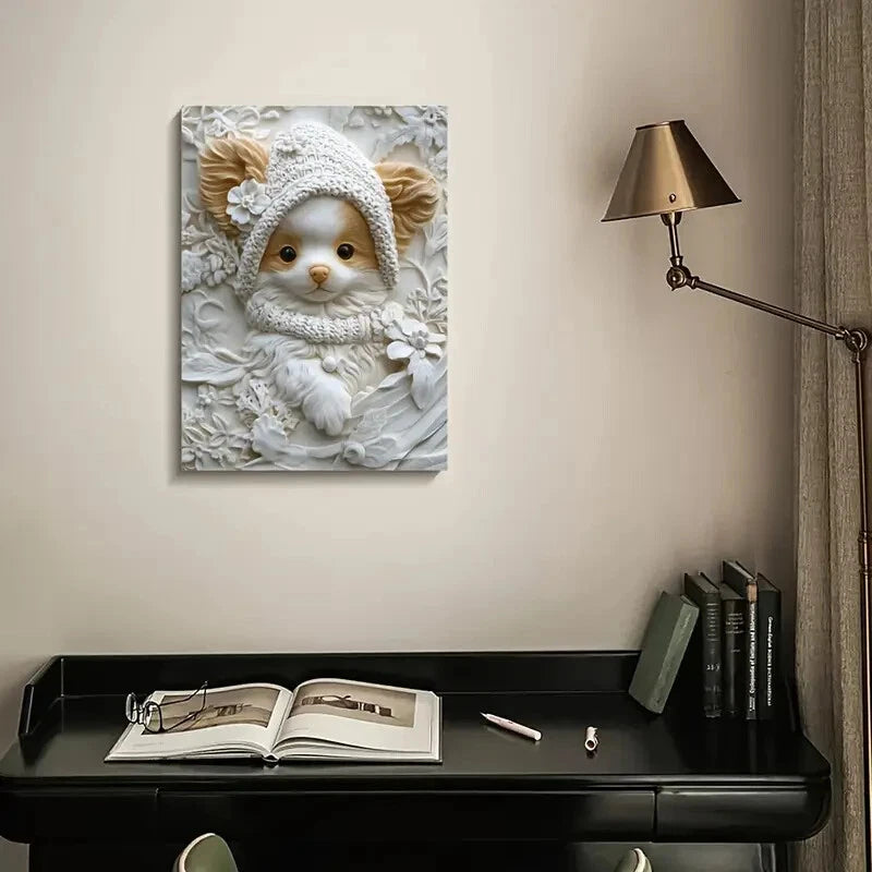 Featuring a Papillon Puppy Wearing a Winter Hat 40x60cm Metal Print Ready to Hang - Bella Home Decor