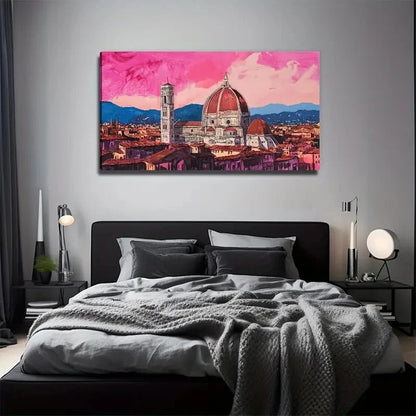 Vibrant Pink Skyline Wall Art Canvas Office Home Room Framed 120x60cm