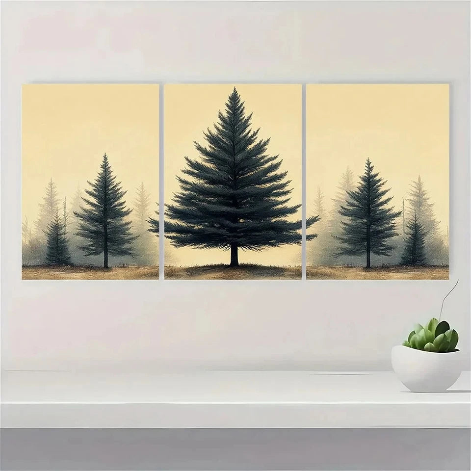 3pcs Vintage Pine Tree Botanical Forest Metal Print Ready to Hang Art - Bella Home Decor