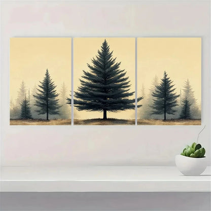 3pcs Vintage Pine Tree Botanical Forest Metal Print Ready to Hang Art - Bella Home Decor