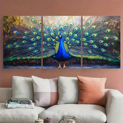 3pcs Vibrant Peacock Acrylic Décor Perfect Wall Art Set Canvas Unframed - High Quality Print 100% Australian Made Wall Canvas