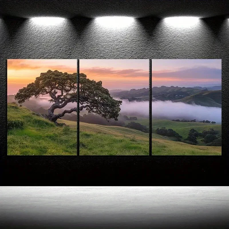 3pcs The Hill at Sunrise Nature Metal Print Ready to Hang Art
