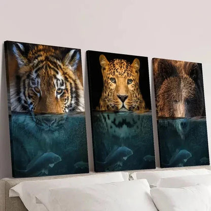 3pcs Underwater Tiger Leopard Grizzly Bear Wall Art Set Canvas Unframed - High Quality Print 100% Australian Made Wall Canvas
