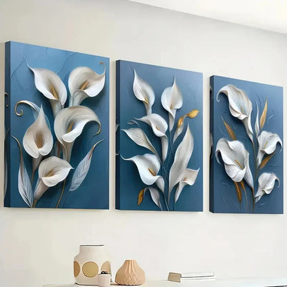 3pcs Modern Floral Blue Minimalist Perfect Wall Art Set Canvas Framed 40x60cm - High Quality Print 100% Australian Made Wall Canvas Ready to Hang