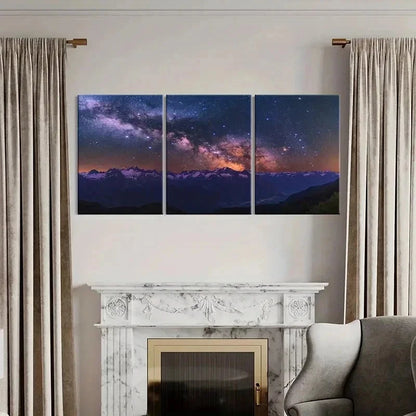 3pcs Mountains Under Stars Night View Wall Art Set Canvas Framed 50x70cm - High Quality Print 100% Australian Made Wall Canvas Ready to Hang