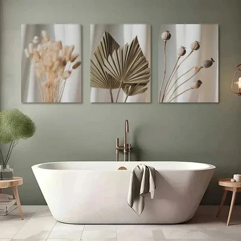 3pcs Dried Flowers, Pampas Grass  Wall Art Set Canvas Unframed - High Quality Print 100% Australian Made Wall Canvas - Bella Home Decor