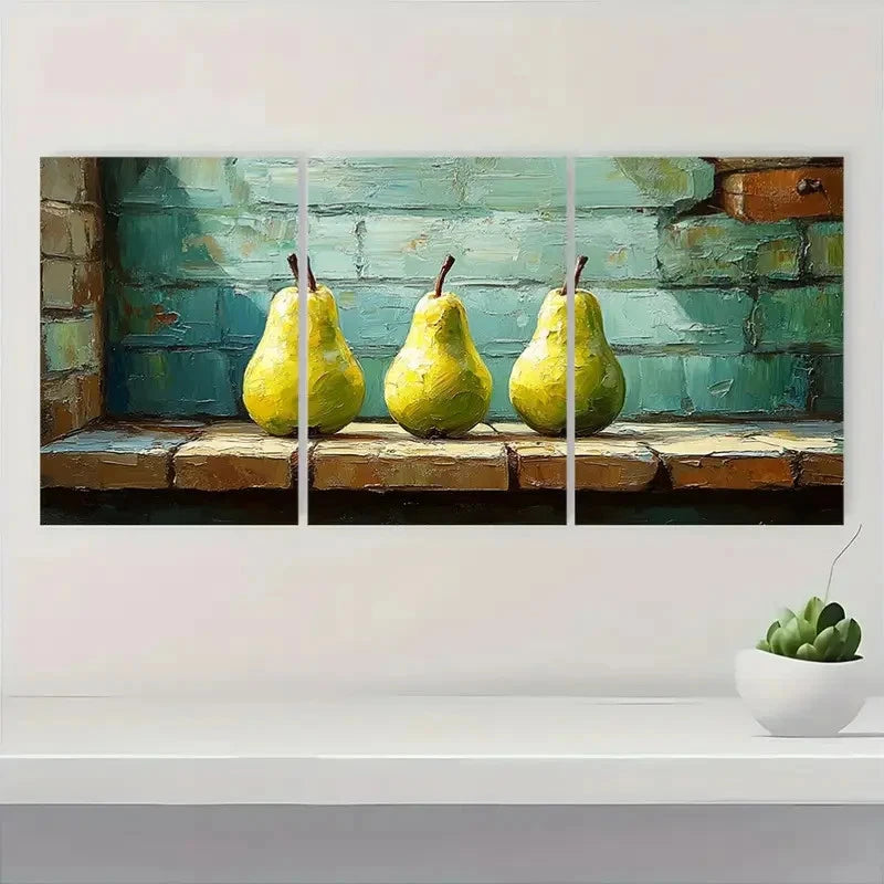 3pcs Decor Pear Oil Painting Set gh   Wall Art Set Canvas Framed 50x70cm - High Quality Print 100% Australian Made Wall Canvas Ready to Hang - Bella Home Decor