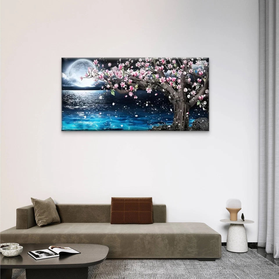 Trees Flowers Moon Water Wall Art Canvas Office Home Room Framed 120x60cm