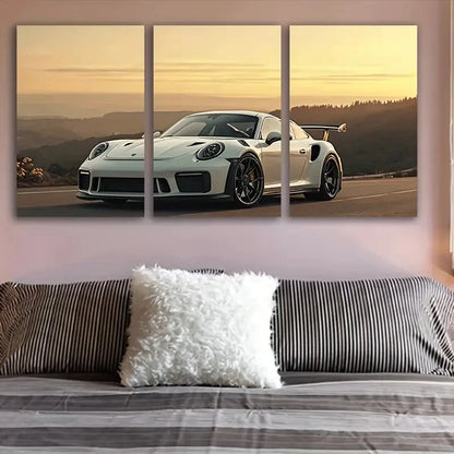 3pcs Modern Sport Car Posters Wall Art Set Canvas Framed 60x90cm - High Quality Print 100% Australian Made Wall Canvas Ready to Hang