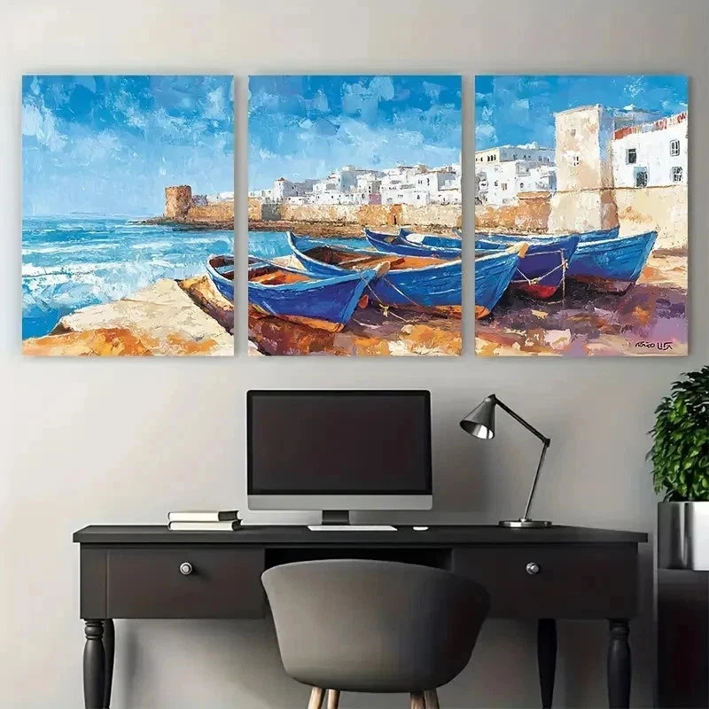 3pcs Old Town Travel Coast Décor Perfect Wall Art Set Canvas Framed 50x70cm - High Quality Print 100% Australian Made Wall Canvas Ready to Hang - Bella Home Decor