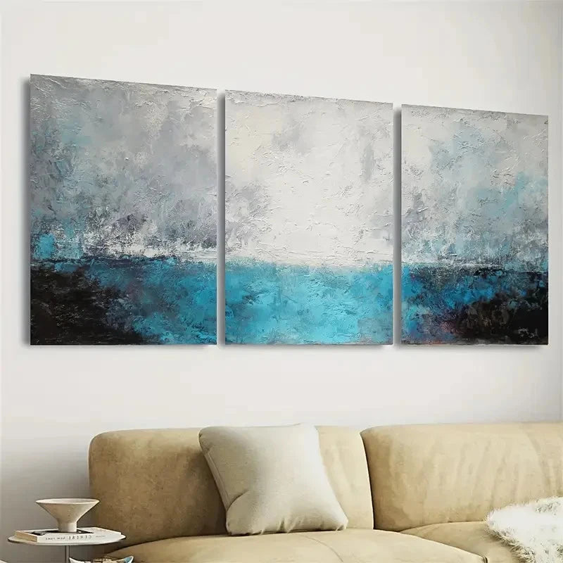 3pcs Modern Blue and Gray Abstract Wall Art Set Canvas Framed 40x60cm - High Quality Print 100% Australian Made Wall Canvas Ready to Hang