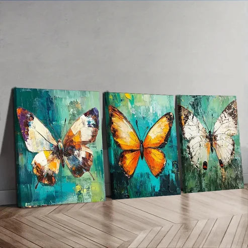 3pcs Butterfly Painting Waterproof Colorful Wall Art Set Canvas Unframed - High Quality Print 100% Australian Made Wall Canvas - Bella Home Decor