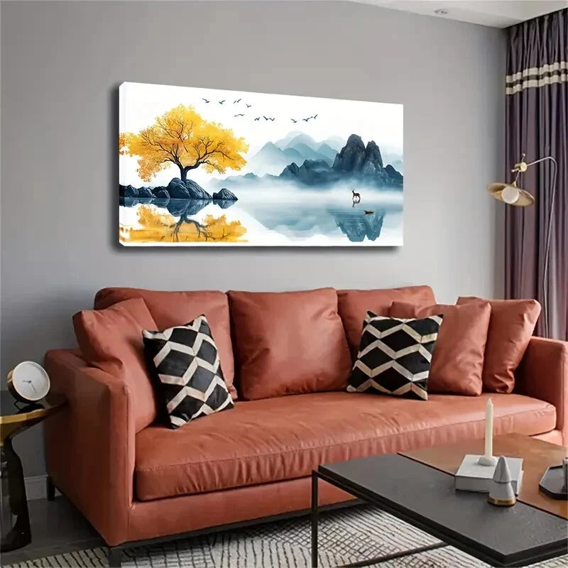 Deer Walking Surface Lake Wall Art Canvas Office Home Room Framed 120x60cm - Bella Home Decor