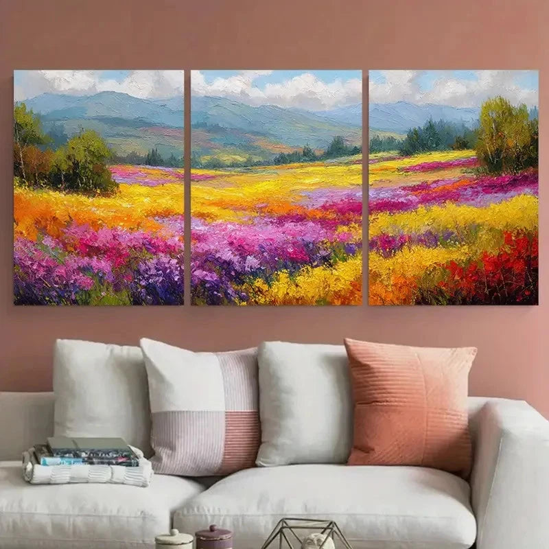 3pcs Meadow Landscape Textured Decor Prefect Wall Art Set Canvas Framed 40x60cm - High Quality Print 100% Australian Made Wall Canvas Ready to Hang