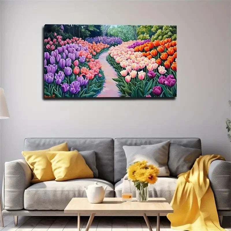 Color Tulip Path Decoration Wall Art Canvas Office Home Room Framed 120x60cm