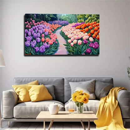 Color Tulip Path Decoration Wall Art Canvas Office Home Room Framed 120x60cm