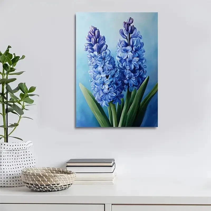 Beautiful Vibrant Blue Hyacinth Painting 40x60cm Metal Print Ready to Hang - Bella Home Decor