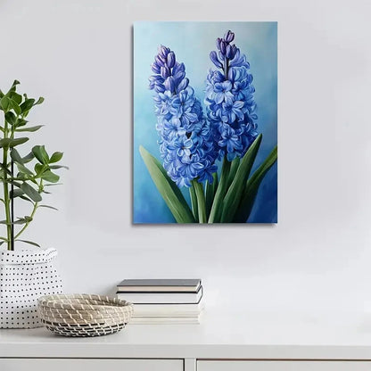 Beautiful Vibrant Blue Hyacinth Painting 40x60cm Metal Print Ready to Hang - Bella Home Decor