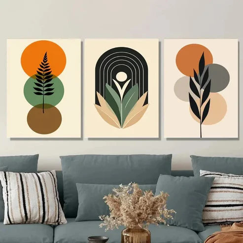 3pcs Abstract Boho Style Framed Botanical Wall Art Set Canvas Unframed - High Quality Print 100% Australian Made Wall Canvas - Bella Home Decor