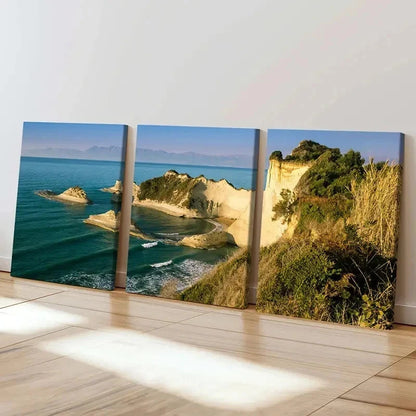 3pcs Greece Travel Cape Drastic Rocky Coast Wall Art Set Canvas Framed 60x90cm - High Quality Print 100% Australian Made Wall Canvas Ready to Hang