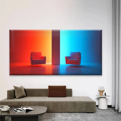 Minimalist Chair Red and Blue Wall Art Canvas Office Home Room Framed 120x60cm