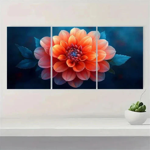 3pcs Dahlia Flower Orange Red Blooms Wall Art Set Canvas Unframed - High Quality Print 100% Australian Made Wall Canvas - Bella Home Decor
