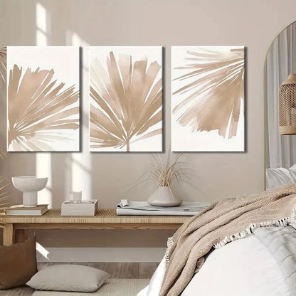 3pcs Bohemian Botanical Neutral Palm Leaf Metal Print Ready to Hang Art