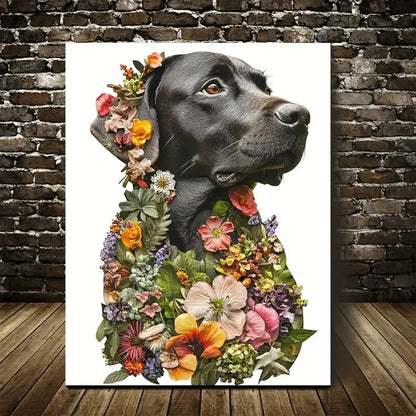 Cute Labrador Retriever Dog with Floral Painting 40x60cm Metal Print Ready to Hang - Bella Home Decor