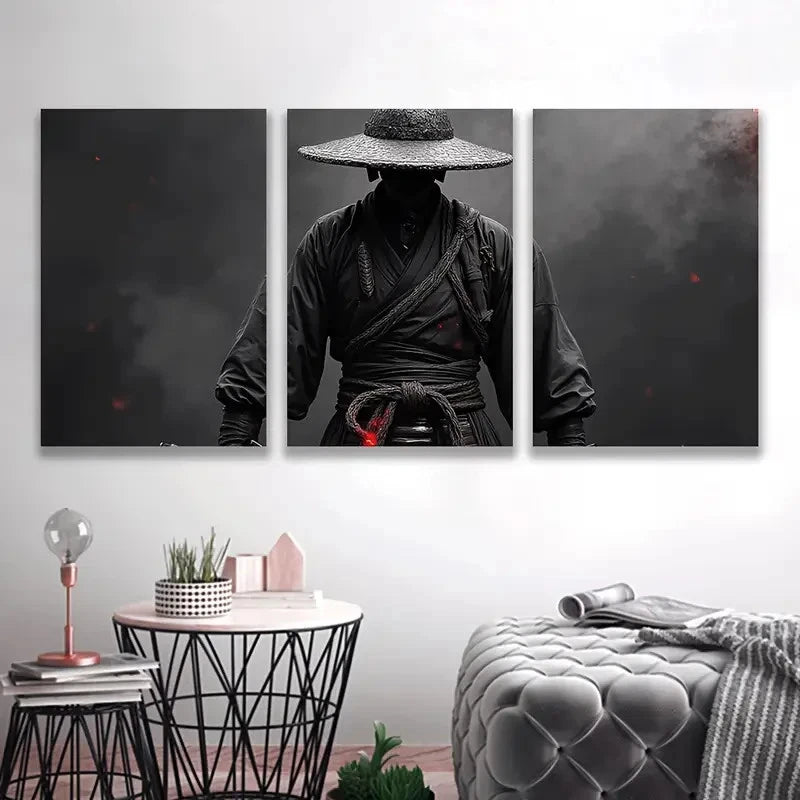 3pcs Man in a Samurai Costume ART  Wall Art Set Canvas Framed 60x90cm - High Quality Print 100% Australian Made Wall Canvas Ready to Hang