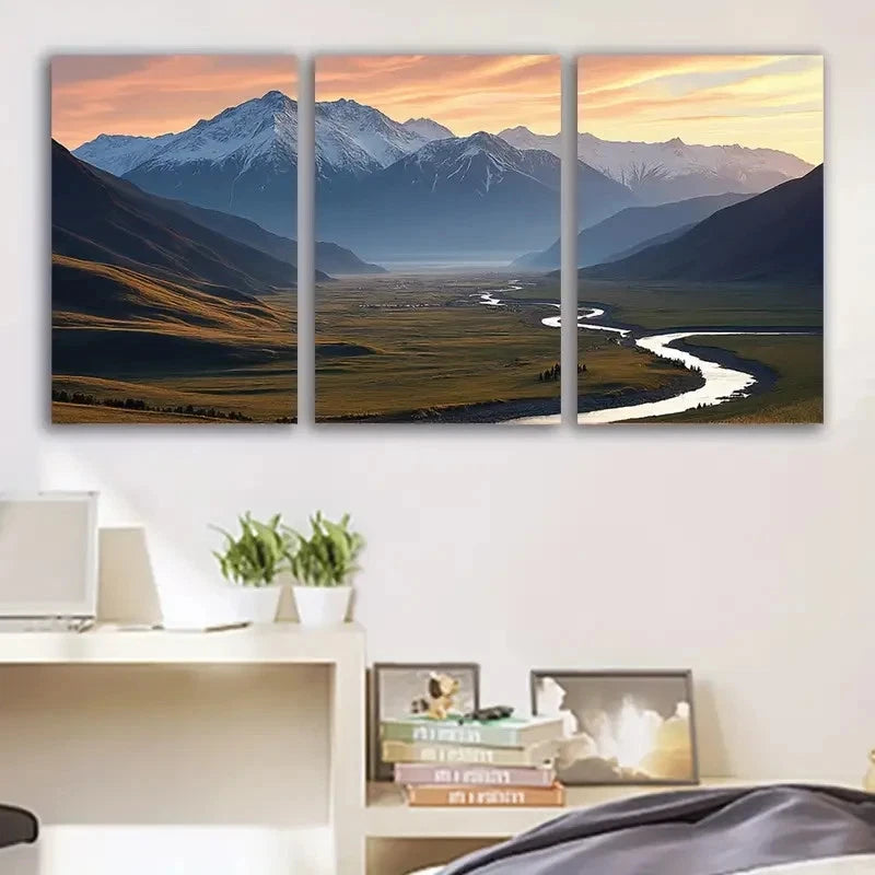 3pcs Mountain Sunset Scenic Landscape Art Wall Art Set Canvas Framed 50x70cm - High Quality Print 100% Australian Made Wall Canvas Ready to Hang