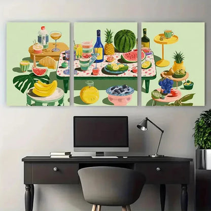3pcs Abstract Colorful Aesthetic Dinner Wall Art Canvas Unframed - High Quality Print 100% Australian Made Wall Canvas - Bella Home Decor