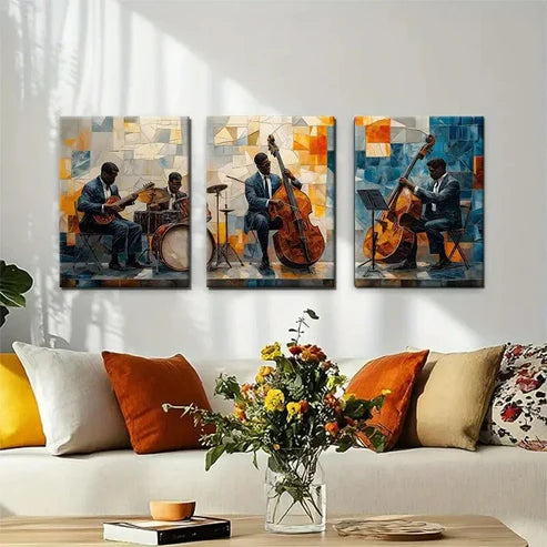 3pcs Vibrant Mosaic Style Guitarist Perfect Wall Art Canvas Unframed - High Quality Print 100% Australian Made Wall Canvas