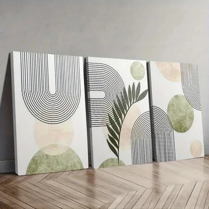 3pcs Geometric Shapes and Leaf Wall Art Set Canvas Unframed - High Quality Print 100% Australian Made Wall Canvas - Bella Home Decor