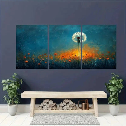 3pcs Vintage Gothic Plant Golden Blue Metal Print Ready to Hang Art - Bella Home Decor