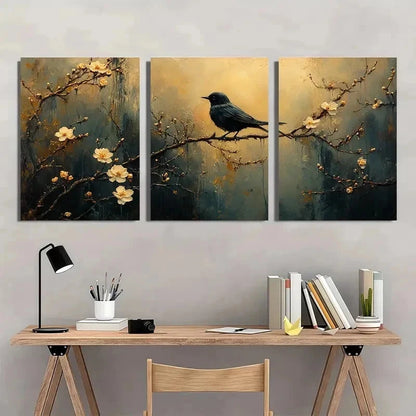 3pcs Whimsical Dog & Blossom Design Perfect Wall Art Set Canvas Framed 50x70cm - High Quality Print 100% Australian Made Wall Canvas Ready to Hang