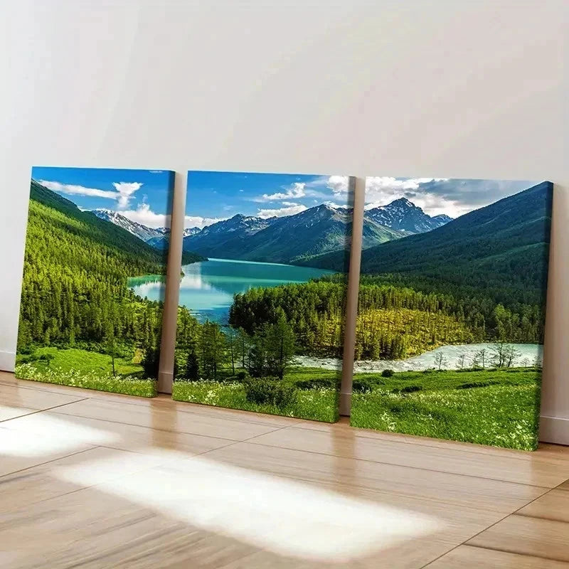 3pcs Vibrant Mountain & Lake Landscape Wall Art Set Canvas Framed 60x90cm - High Quality Print 100% Australian Made Wall Canvas Ready to Hang