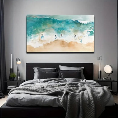 Vibrant Surfing Scene Deco Wall Art Canvas Office Home Room Framed 120x60cm