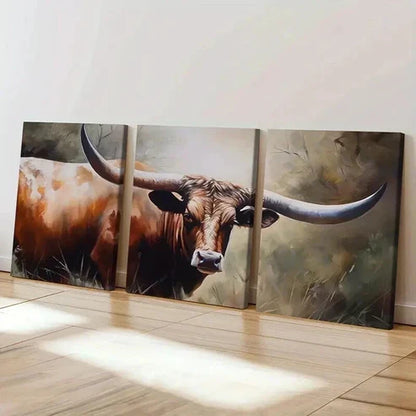 3pcs Texas Longhorn Cattle Wall Art Set Canvas Unframed - High Quality Print 100% Australian Made Wall Canvas