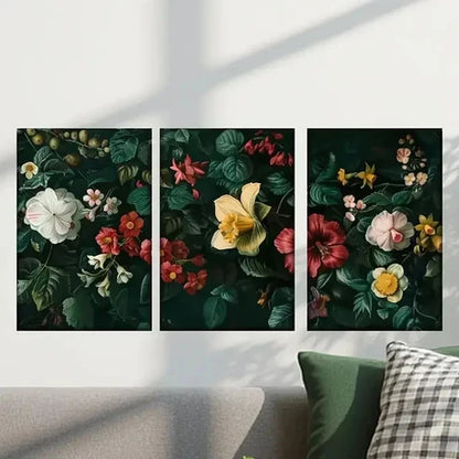 3pcs Flowers on a Black Background Wall Art Canvas Unframed - High Quality Print 100% Australian Made Wall Canvas - Bella Home Decor