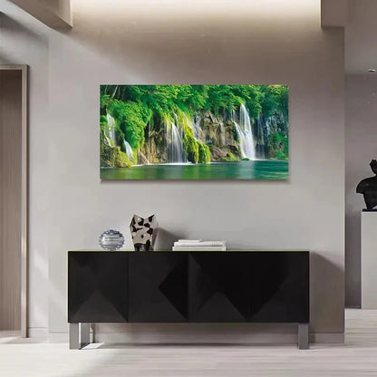 Scenic Waterfalls Winter Nature Wall Art Canvas Office Home Room Framed 120x60cm