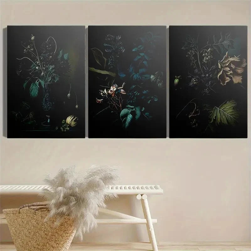 3pcs Dark Jungle Monstera Gothic  Wall Art Set Canvas Framed 40x60cm - High Quality Print 100% Australian Made Wall Canvas Ready to Hang - Bella Home Decor