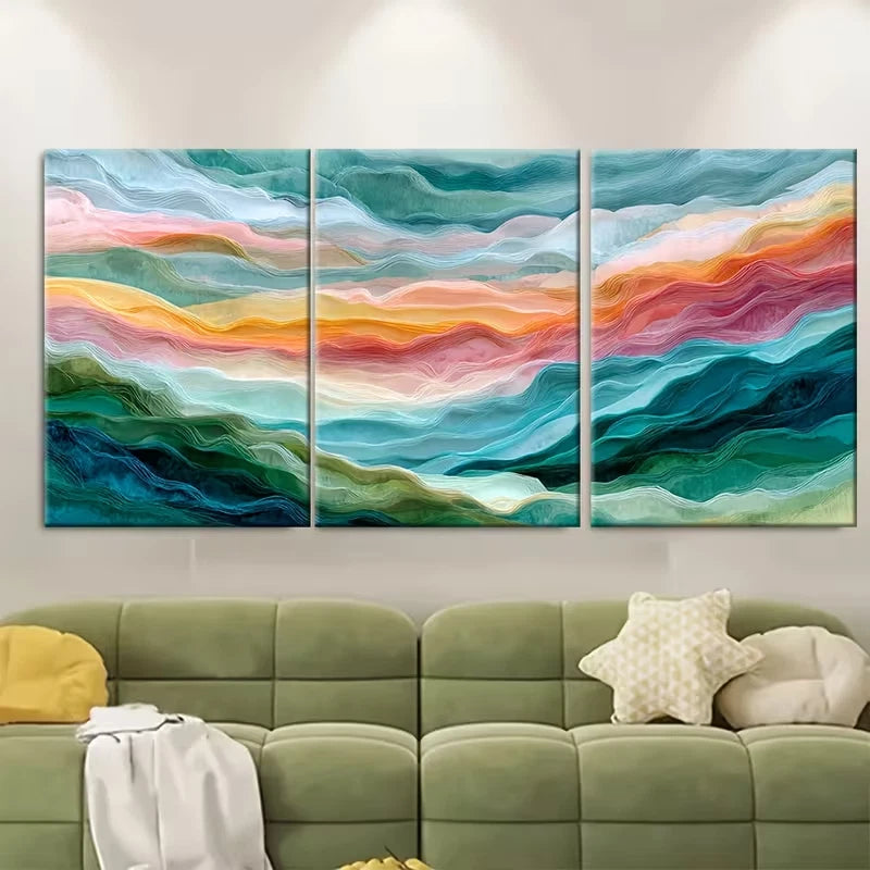 3pcs Colorful Landscape Abstract Painting Metal Print Ready to Hang Art - Bella Home Decor