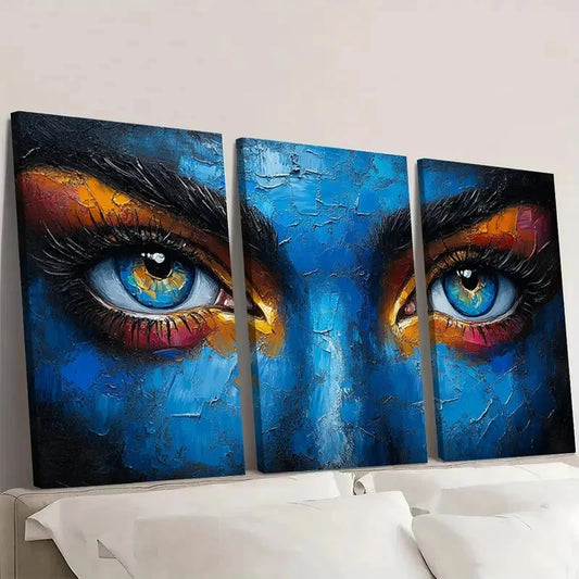 3pcs Colorful Acrylic Face Artwork EW Wall Art Set Canvas Framed 60x90cm - High Quality Print 100% Australian Made Wall Canvas Ready to Hang