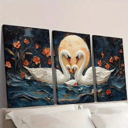 3pcs Animal Series Swan Family Pattern Wall Art Set Canvas Framed 40x60cm - High Quality Print 100% Australian Made Wall Canvas Ready to Hang - Bella Home Decor