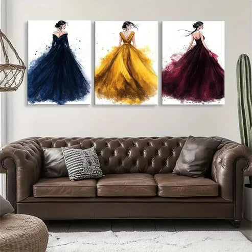 3pcs Burgundy Stunning Female Figures Wall Art Canvas Unframed - High Quality Print 100% Australian Made Wall Canvas - Bella Home Decor