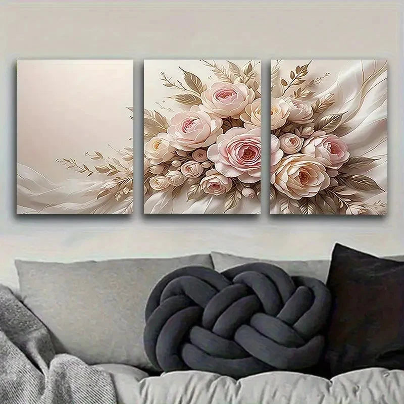3pcs Elegant Floral Bouquet Wall Art Set Canvas Framed 60x90cm - High Quality Print 100% Australian Made Wall Canvas Ready to Hang - Bella Home Decor